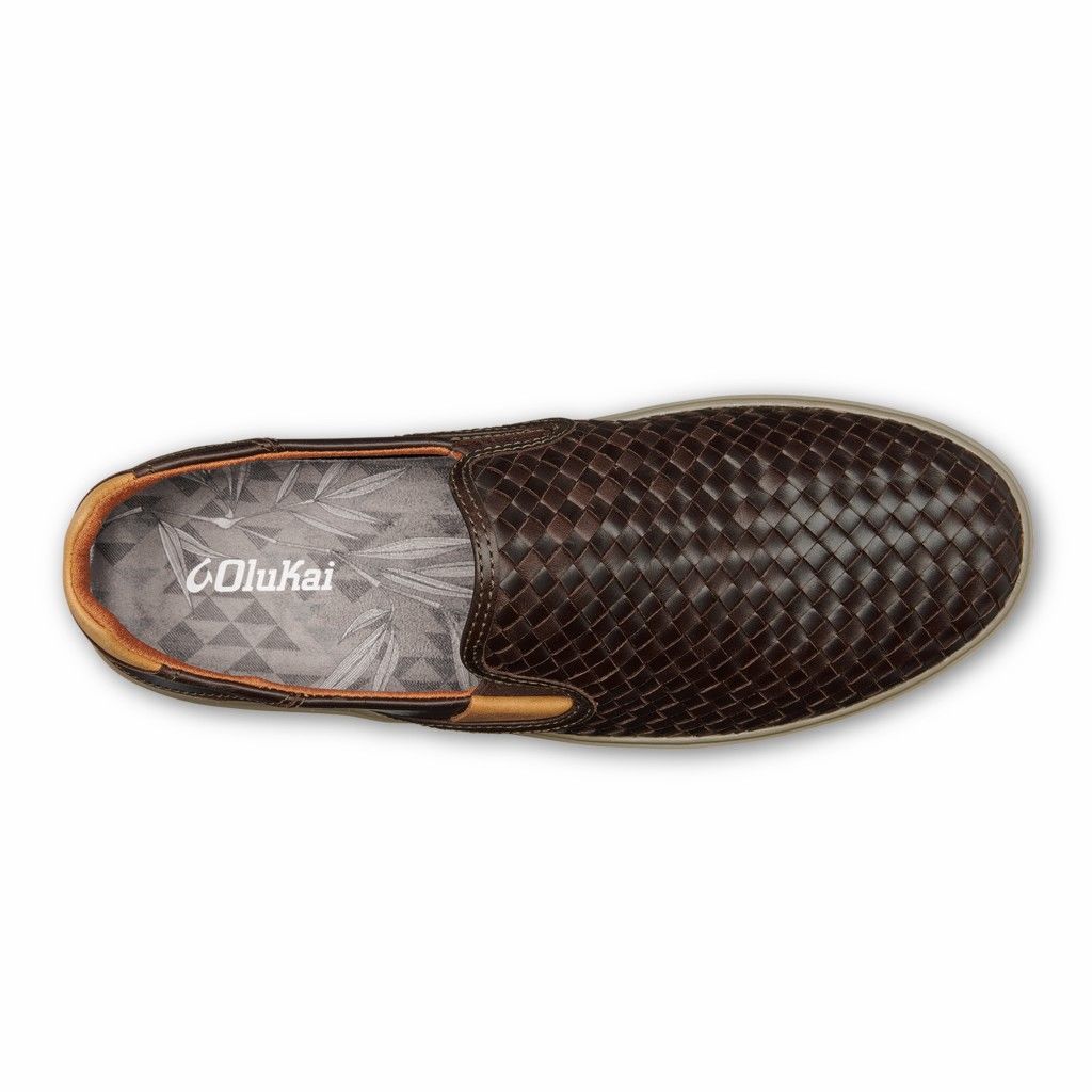 Olukai Men's Lae ahi Lauhala Slip On Shoe - Dark Wood US620-598